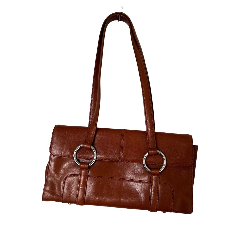 90's Oroton Sydney Australian Lux Chestnut Brown Branded Rings Baguette Bag